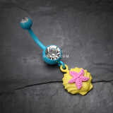 Detail View 2 of Ariel's Starfish Shell Belly Button Ring-Yellow/Clear/Pink