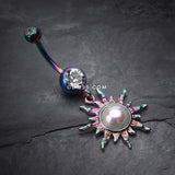 Detail View 2 of Radiant Blazing Sun Belly Button Ring-Clear Gem/Rainbow