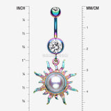 Detail View 1 of Radiant Blazing Sun Belly Button Ring-Clear Gem/Rainbow