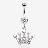 Crown Jewel Multi-Gem Belly Button Ring-Clear Gem