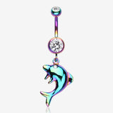 Rainbow Dolphin Jump Belly Button Ring