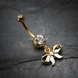Detail View 2 of Golden Dainty Bow Tie Belly Button Ring-Clear Gem