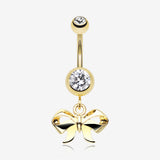 Golden Dainty Bow Tie Belly Button Ring-Clear Gem