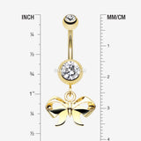Detail View 1 of Golden Dainty Bow Tie Belly Button Ring-Clear Gem