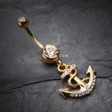 Detail View 2 of Golden Anchor Dock Belly Button Ring-Clear Gem
