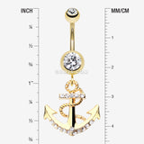 Detail View 1 of Golden Anchor Dock Belly Button Ring-Clear Gem
