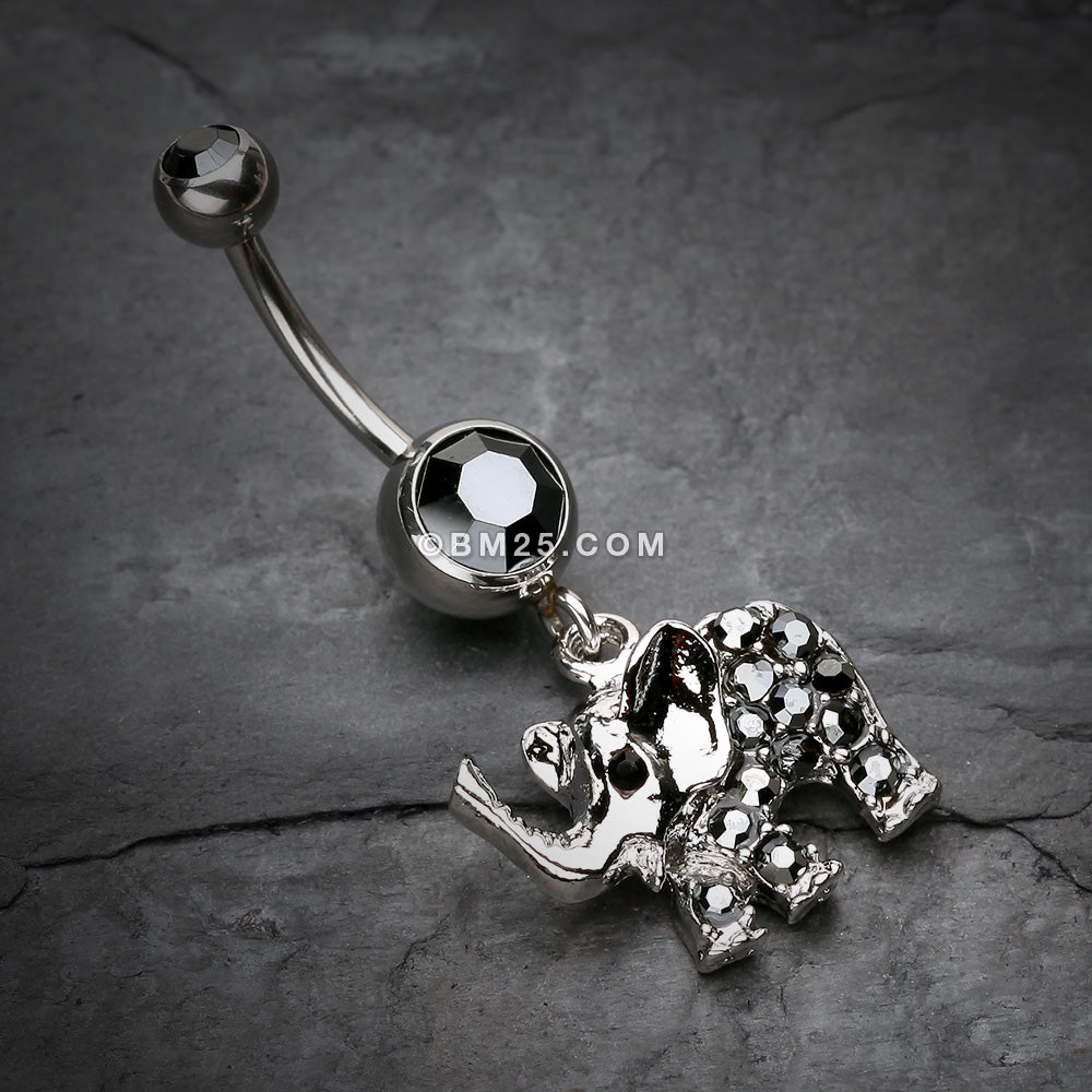 Detail View 2 of Elephant Walk Dangle Belly Button Ring-Hematite