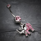 Detail View 2 of Elephant Walk Dangle Belly Button Ring-Light Pink