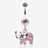 Elephant Walk Dangle Belly Button Ring-Light Pink