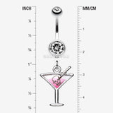 Detail View 1 of Poison Skull Martini Glass Belly Ring-Clear Gem/White