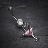 Detail View 2 of Poison Skull Martini Glass Belly Ring-Clear Gem/White