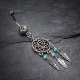 Detail View 2 of Classic Beaded Dreamcatcher Belly Button Ring-Clear Gem/Aqua