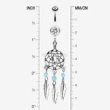 Detail View 1 of Classic Beaded Dreamcatcher Belly Button Ring-Clear Gem/Aqua