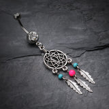 Detail View 2 of Classic Beaded Dreamcatcher Belly Button Ring-Clear Gem/Pink