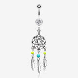 Classic Beaded Dreamcatcher Belly Button Ring-Clear Gem/Yellow