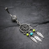 Detail View 2 of Classic Beaded Dreamcatcher Belly Button Ring-Clear Gem/Yellow