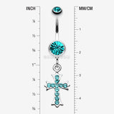 Detail View 1 of Cross Sparkle Dangle Belly Button Ring-Teal