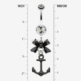 Detail View 1 of Classic Anchor Bow-Tie Belly Button Ring-Black Diamond
