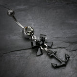 Detail View 2 of Classic Anchor Bow-Tie Belly Button Ring-Black Diamond