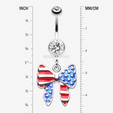 Detail View 1 of American Patriot Bow-Tie Flag Belly Button Ring-Clear Gem