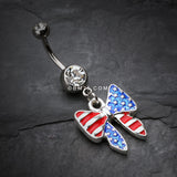Detail View 2 of American Patriot Bow-Tie Flag Belly Button Ring-Clear Gem