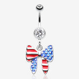 American Patriot Bow-Tie Flag Belly Button Ring-Clear Gem