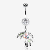 Summer Bliss Palm Tree Belly Button Ring-Clear Gem