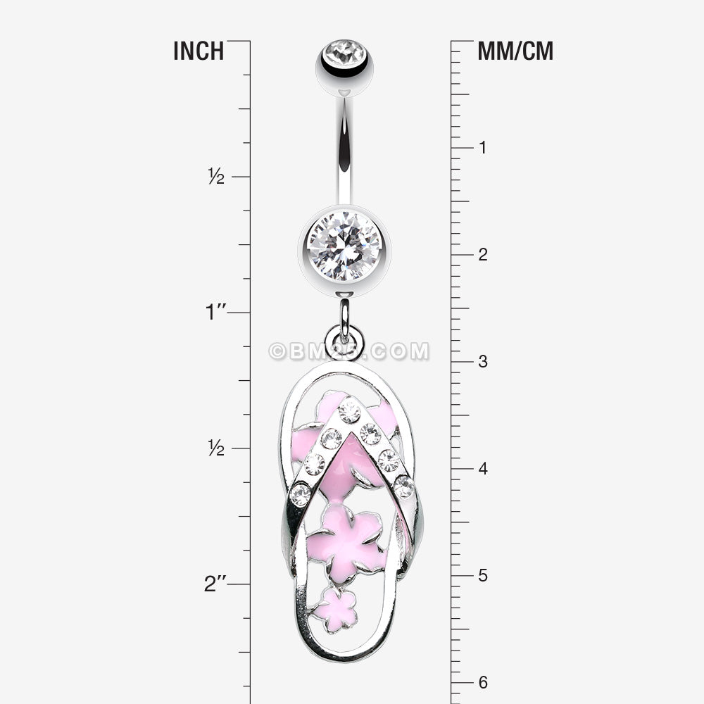 Detail View 1 of Summer Flower Sandal Belly Button Ring-Clear Gem/Pink
