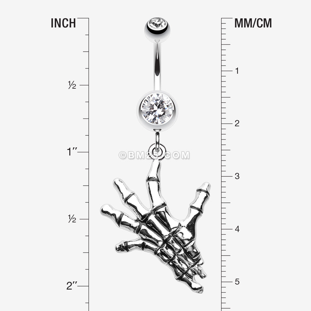 Detail View 1 of Hand of Death Skeleton Belly Button Ring-Clear Gem