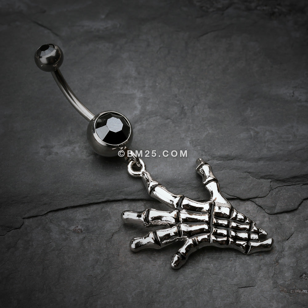 Detail View 2 of Hand of Death Skeleton Belly Button Ring-Hematite
