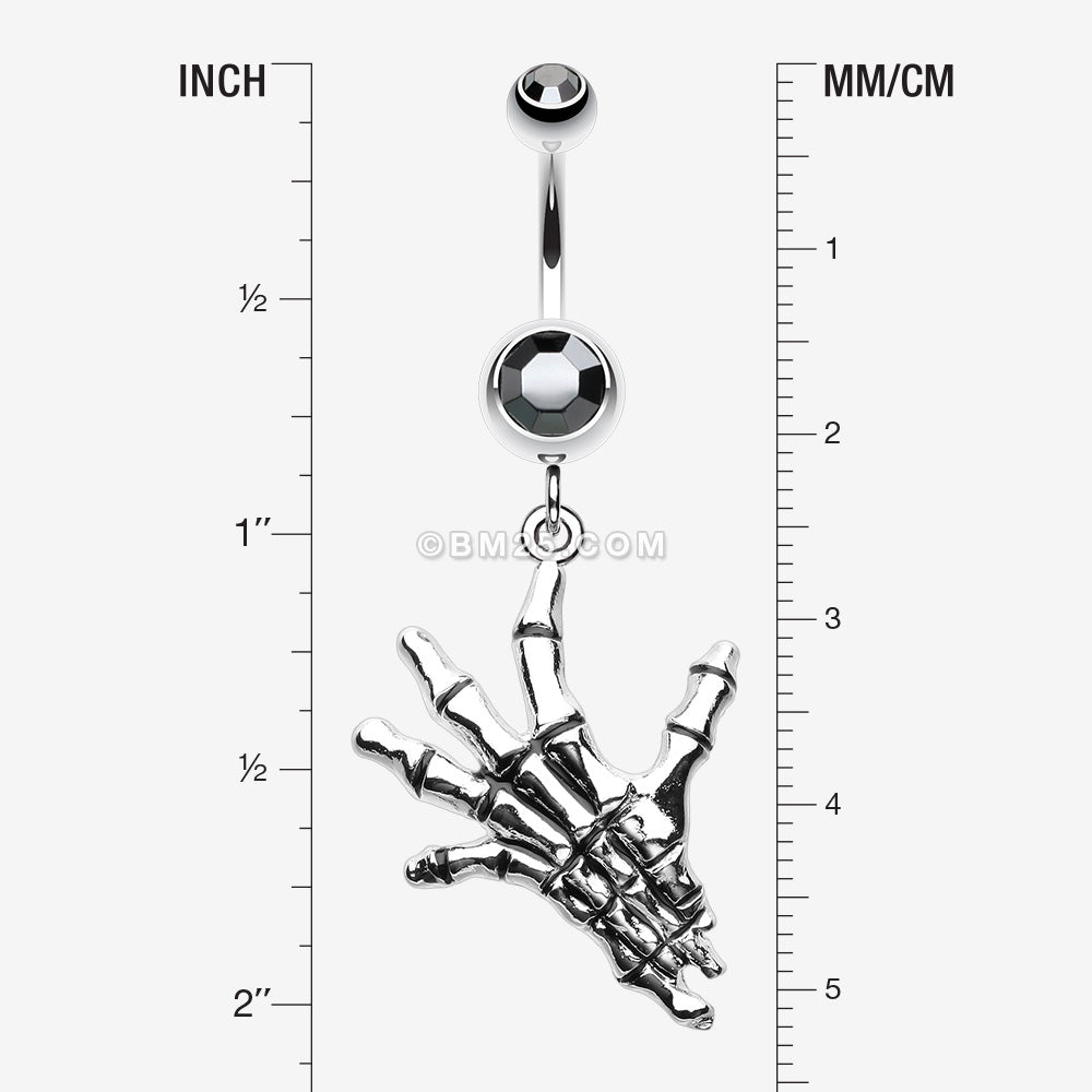 Detail View 1 of Hand of Death Skeleton Belly Button Ring-Hematite