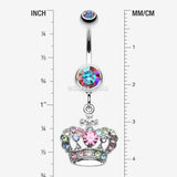 Detail View 1 of The Majestic Crown Belly Button Ring-Aurora Borealis