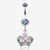 The Majestic Crown Belly Button Ring-Aurora Borealis