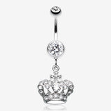 The Majestic Crown Belly Button Ring-Clear Gem