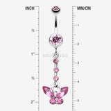 Detail View 1 of Butterfly Sparkly Belly Button Ring-Light Pink