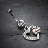 Detail View 2 of Butterfly Journey Heart Belly Button Ring-Clear Gem