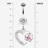 Detail View 1 of Butterfly Journey Heart Belly Button Ring-Clear Gem