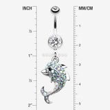 Detail View 1 of Sweet Sparkle Dolphin Belly Button Ring-Clear Gem/Aqua/Aurora Borealis