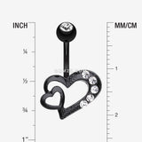 Detail View 1 of Blackline Heart on Heart Belly Ring-Clear Gem