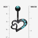 Detail View 1 of Blackline Heart on Heart Belly Ring-Teal