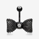 Colorline Mesh Bow-Tie Belly Button Ring-Black/Clear