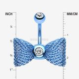 Detail View 1 of Colorline Mesh Bow-Tie Belly Button Ring-Blue/Clear