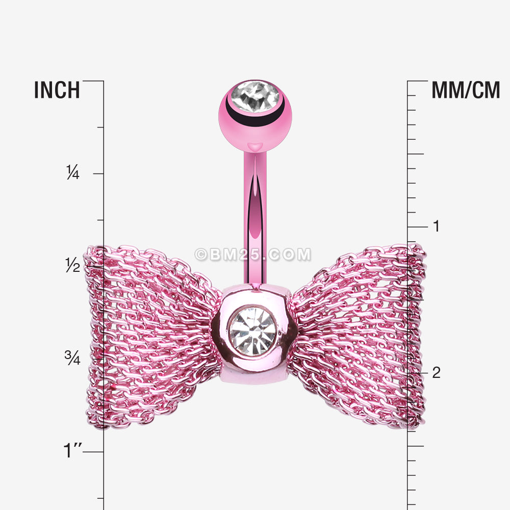 Detail View 1 of Colorline Mesh Bow-Tie Belly Button Ring-Pink/Clear