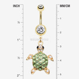 Detail View 1 of Golden Sea Turtle Belly Button Ring-Clear Gem