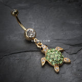 Detail View 2 of Golden Sea Turtle Belly Button Ring-Clear Gem