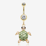 Golden Sea Turtle Belly Button Ring-Clear Gem