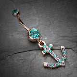 Detail View 2 of Rose Gold Anchor Gem Sparkle Belly Button Ring-Teal/Tanzanite