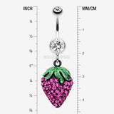Detail View 1 of Glitter Sparkle Strawberry Belly Button Ring-Clear Gem/Fuchsia
