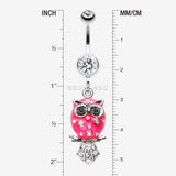 Detail View 1 of Sweet Blossom Owl Belly Button Ring-Clear Gem/Pink