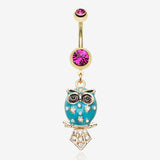 Golden Blossom Owl Belly Button Ring